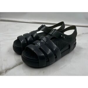 Crocs Sandals Womens 7 Splash Glossy Fisherman Black Platform Caged Strappy